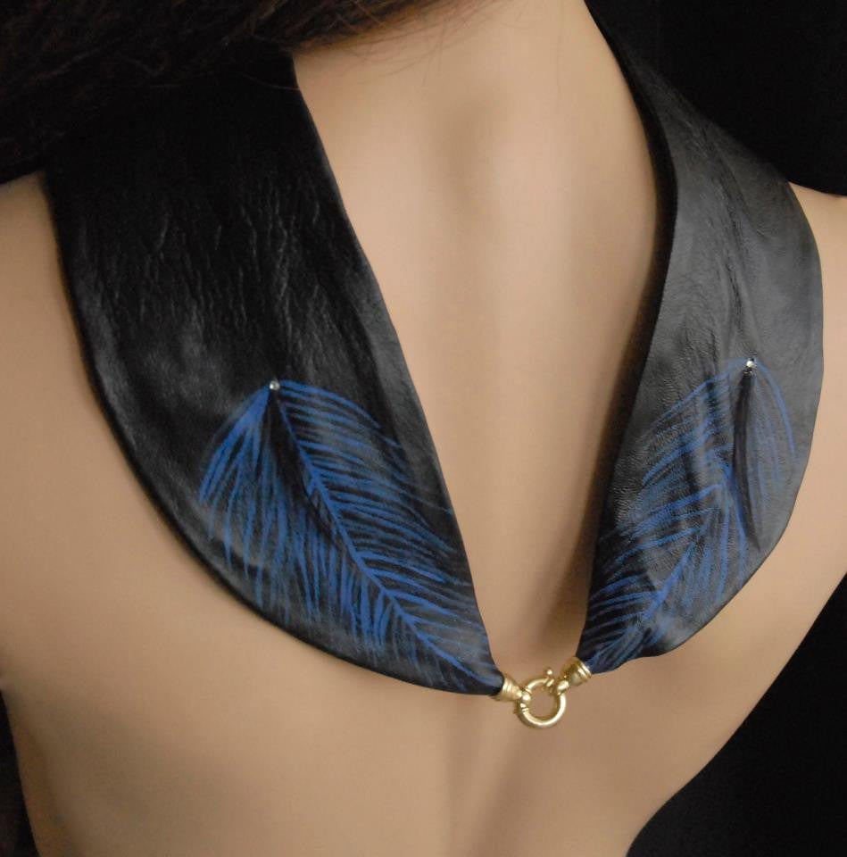 Blue and black leather Necklace